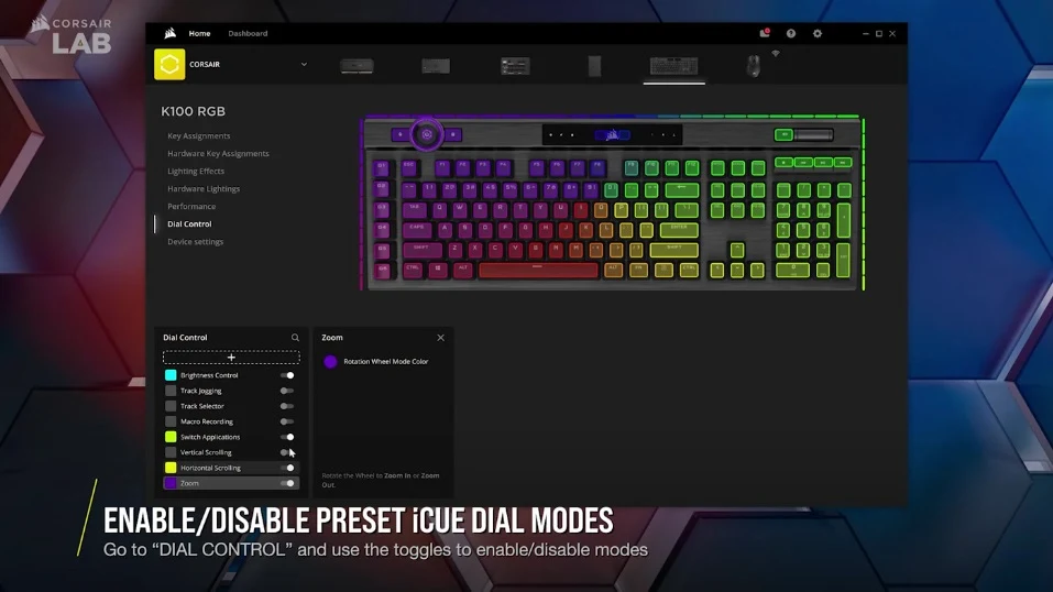 Captura de tela de vídeo da CONFIGURAÇÃO DA RODA DE CONTROLE CORSAIR K100 NO CORSAIR iCUE 4