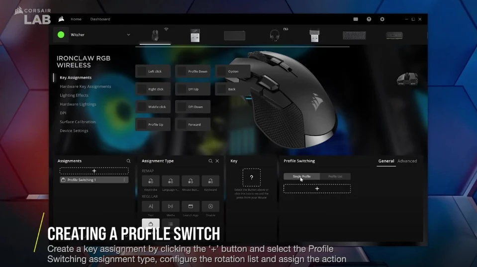 Captura de tela de vídeo da Configuração e gerenciamento de perfis no CORSAIR iCUE 4