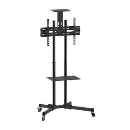 Imagem de Suporte Chão Móvel p/ Ecrã 37"/70" Equip Inclinável/Giratório c/ Prateleira Preto