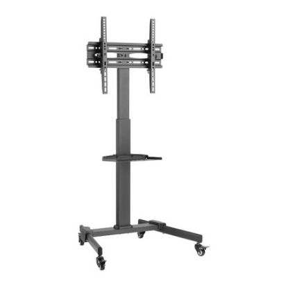 Imagem de Suporte Chão Móvel p/ Ecrã 32"/55" Equip Inclinável/Giratório c/ Prateleira Preto