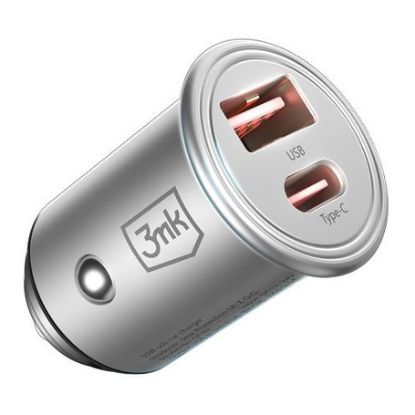 Imagem de Carregador de Isqueiro 3MK USB + Type-C 30W HyperCharger Prateado