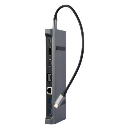 Imagem de Hub Type-C 3 Portas USB3.1 + Type-C + HDMI + DisplayPort + VGA + RJ45 + Audio Gembird Cinza