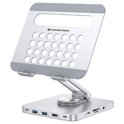 Imagem de Docking Station Conceptronic c/ Suporte Dobrável p/ Tablet Type-C Multiport 8-em-1 DONN26G 100W Cinza