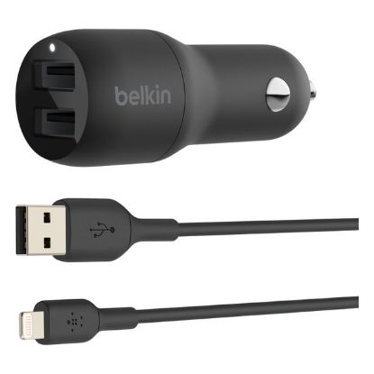 Imagem de Carregador de Isqueiro Belkin 2 Portas USB 24W c/ Cabo USB p/ Lightning Preto