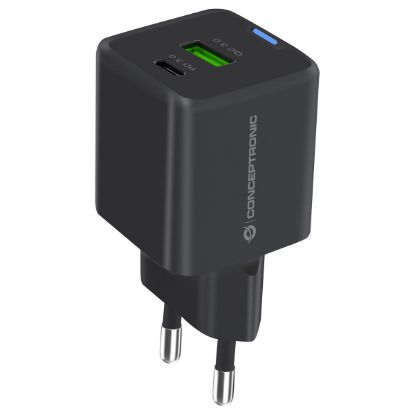 Imagem de Carregador de Tomada Conceptronic USB + Type-C 33W ALTHEA16B  c/ Cabo USB3.0 p/ Lightning/Type-C/ MicroUSB Preto