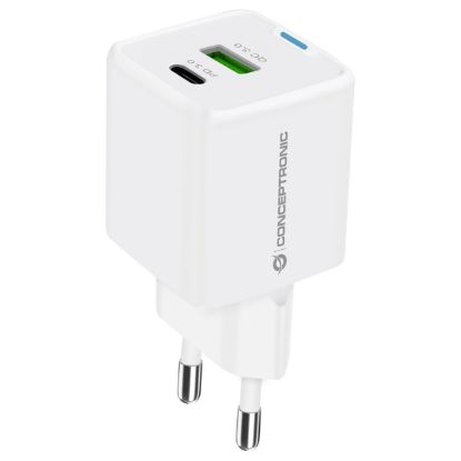 Imagem de Carregador de Tomada Conceptronic USB + Type-C 33W ALTHEA16W Branco c/ Cabo USB3.0 p/ Lightning/Type-C/ MicroUSB