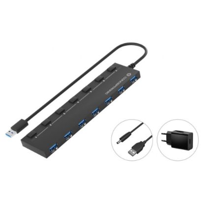 Imagem de Hub USB3.0 7 Portas USB3.0 c/ Interruptor Conceptronic c/ Adaptador USB