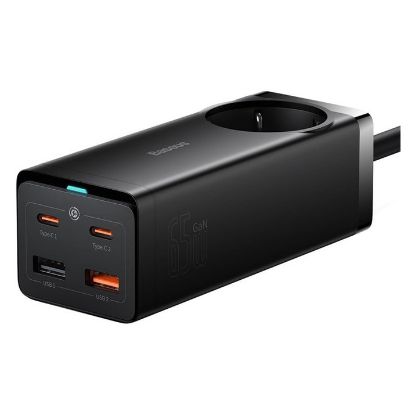 Imagem de Carregador Baseus GaN3 Pro Fast Charger 65W Dual Type-C/USB 2.0 Preto + Tomada AC