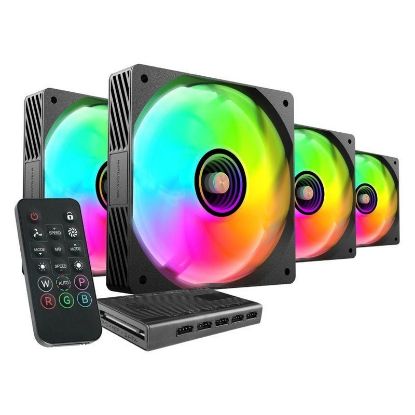 Imagem de Ventoinha 120mm Mars Gaming MF-SI4KIT ARGB Preta (Pack4) + Controlador