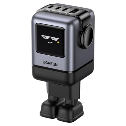 Imagem de Carregador de Tomada Ugreen USB + 3 Portas Type-C Robot Fast Charger 100W Preto