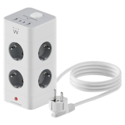 Imagem de Bloco de 8 tomadas Ewent EW3864 + 2x USB + 2x Type-C Branco