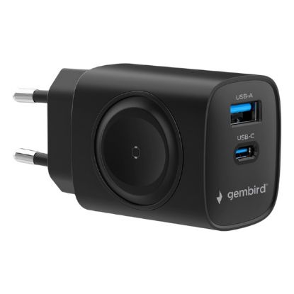 Imagem de Carregador de Tomada Gembird USB-A + Type-C + Fast Charge 20W + Wireless Preto
