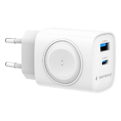Imagem de Carregador de Tomada Gembird USB-A + Type-C + Fast Charge 20W + Wireless Branco