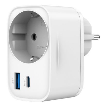 Imagem de Carregador de Tomada Gembird USB-A + Type-C + Fast Charge 20W + Passagem CA Branco