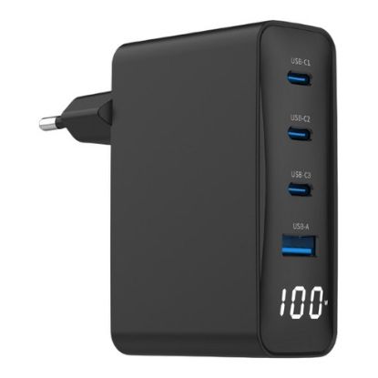 Imagem de Carregador de Tomada Gembird 1 Porta USB + 3 Portas Type-C Fast Charge 100W Preto