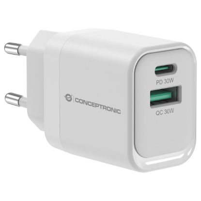 Imagem de Carregador de Tomada Conceptronic 2 Portas Type-C + USB ALTHEA19W33 33W Branco