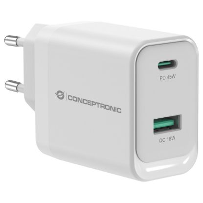 Imagem de Carregador de Tomada Conceptronic 2 Portas Type-C + USB ALTHEA20W45 45W Branco