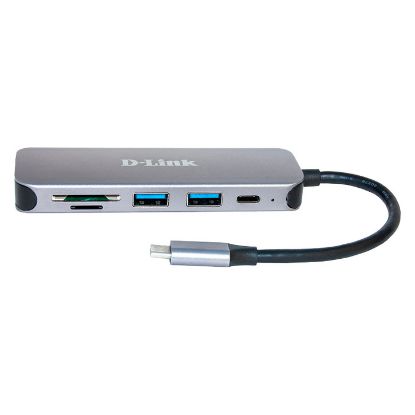 Imagem de Hub Type-C 2 Portas USB3.0 + Type-C + Leitor Cartões D-Link Cinza