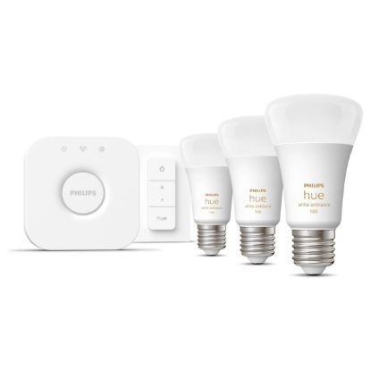 Imagem de Kit Lâmpada Philips Inteligente Hue Wireless LED E27 1100lm 2000-6500K (Pack3) + Hue Dimmer Switch + Controlador Hue Bridge