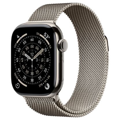 Imagem de Apple Watch Series 11 GPS + Cellular Titânio Natural | Bracelete Loop Milanesa Aço Inoxidável Natural - S/M (46mm)