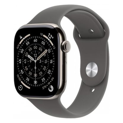 Imagem de Apple Watch Series 11 GPS + Cellular Titânio Natural | Bracelete Desportiva Cinzento Rocha - M/L (42mm)