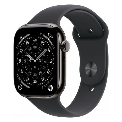 Imagem de Apple Watch Series 11 GPS + Cellular Titânio Ardósia | Bracelete Desportiva Preta - S/M (42mm)