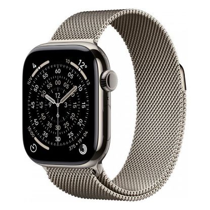 Imagem de Apple Watch Series 11 GPS + Cellular Titânio Natural | Bracelete Loop Milanesa Aço Inoxidável Natural (42mm)