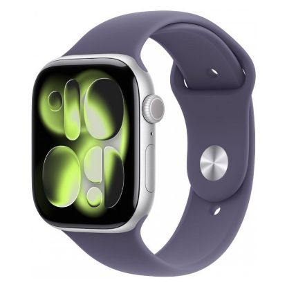 Imagem de Apple Watch Series 11 GPS Alumínio Prateado | Bracelete Desportiva Roxo Névoa - M/L (46mm)