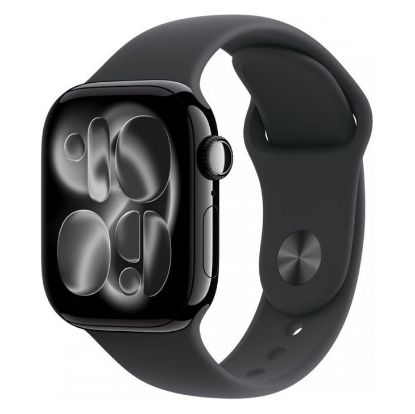 Imagem de Apple Watch Series 11 GPS Alumínio Preto Brilhante | Bracelete Desportiva Preta - M/L (42mm)
