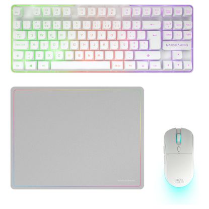 Imagem de Teclado e Rato Wireless + Tapete Mars Gaming Combo MCPWTKL RGB Branco (PT)
