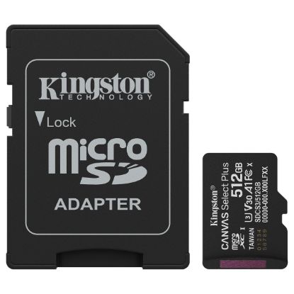 Imagem de MicroSD Kingston 512Gb Class10 (U3) A1 FullHD Canvas Select Plus 150MB/s + AdaptadorSD