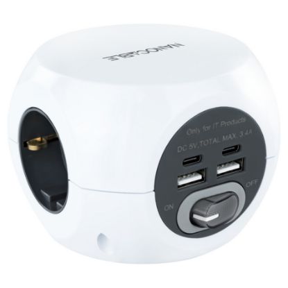 Imagem de Bloco de 3 tomadas NanoCable c/ 2x USB + 2x Type-C Branco