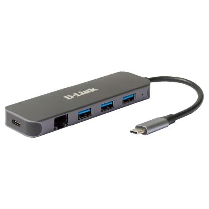 Imagem de Hub Type-C 3 Portas USB3.0 + 1 Porta Type-C/PD 3.0 + RJ45 Gigabit D-Link Cinza
