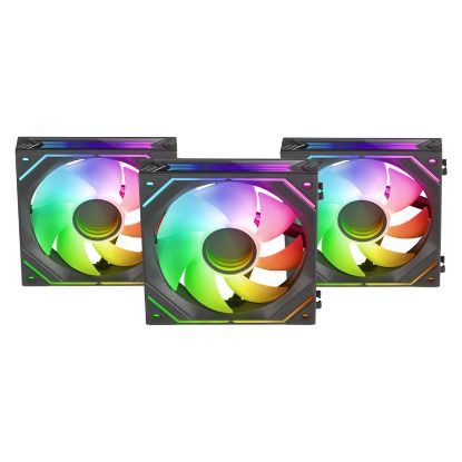 Imagem de Ventoinha 120mm Mars Gaming LinkFinity Mirror ARGB PWM Preta (Pack3) Kit