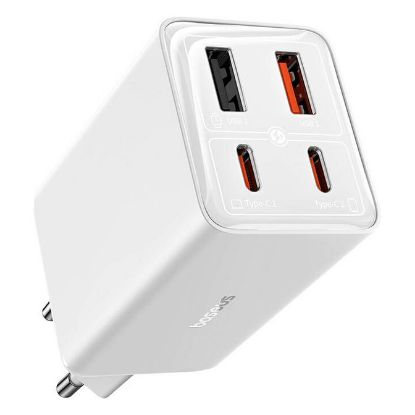 Imagem de Carregador de Tomada Baseus 2 Portas USB + 2 Portas Type-C GaN6 Pro Dual Fast Charge 65W Branco c/ Cabo Type-C 100W