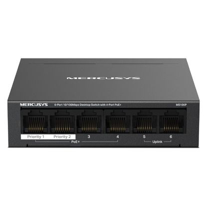 Imagem de Switch de Rede Mercusys 6 Portas 10/100Mbps 4xPoE+ - MS106P