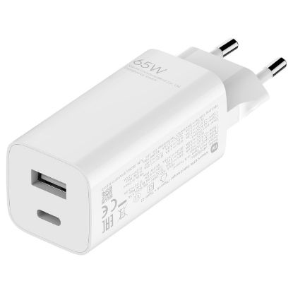Imagem de Carregador de Tomada Xiaomi USB + Type-C 65W c/ GaN Tech Branco