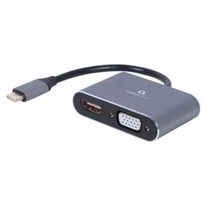 Imagem de Cabo Adaptador Type-C p/ HDMI + VGA M/F Gembird Cinza - 15cm