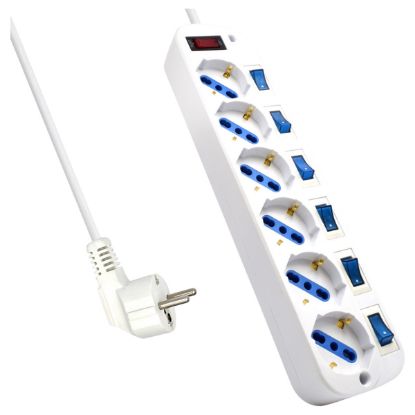 Imagem de Bloco de 6 tomadas Ewent c/ Interruptores Individuais Branco - 5Mtr