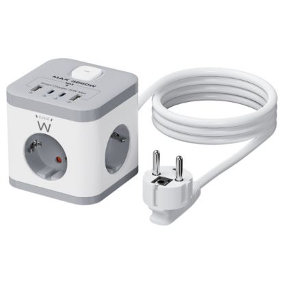 Imagem de Bloco de 3 tomadas Ewent EW3863 + 2x USB + 2x Type-C Branco
