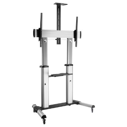 Imagem de Suporte Chão Móvel p/ Ecrã 60"/100" Equip Inclinável/Giratório c/ Prateleira Prateado