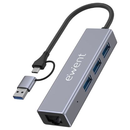Imagem de Hub Type-C/USB3.2 3 Portas USB3.2 + RJ45 Gigabit Ewent EW1159 Cinza